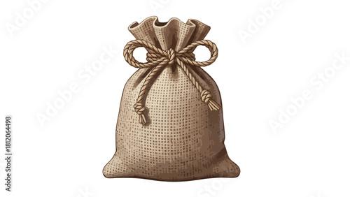 A burlap sack tied with rope