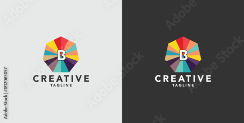Digital colorful abstract icons, elements and symbols with initial B logo, template