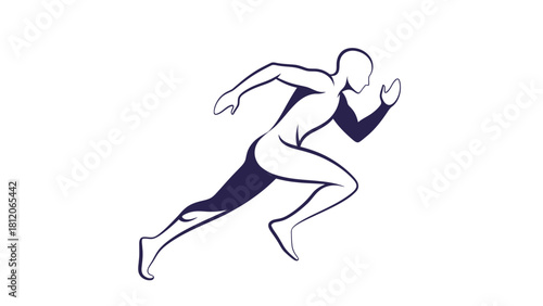 A dark blue outline of a runner in midstride with shaded areas on the legs and arm