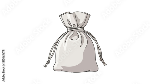 A drawstring pouch cinched at the top with thin cords