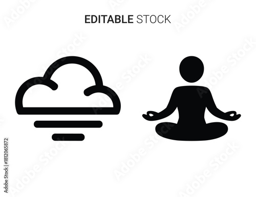 Mindful meditation in misty atmosphere icon set, promoting inner peace and calm concept
