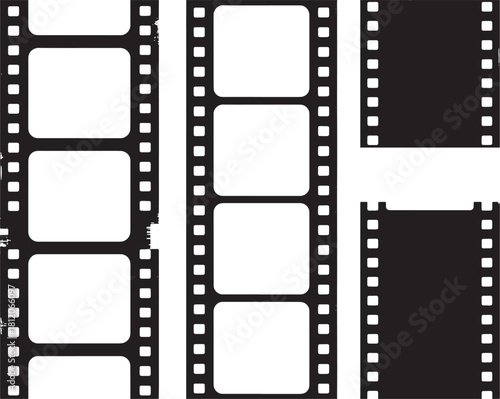 Black and white film strips with empty frames movie reel