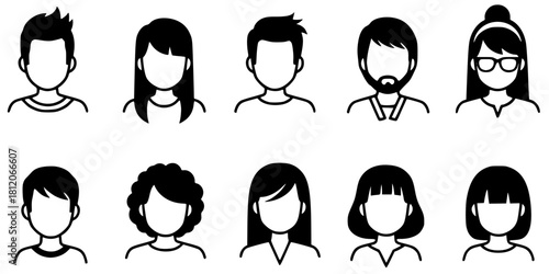 Simple Human Avatar Faceless Portrait Silhouette Set