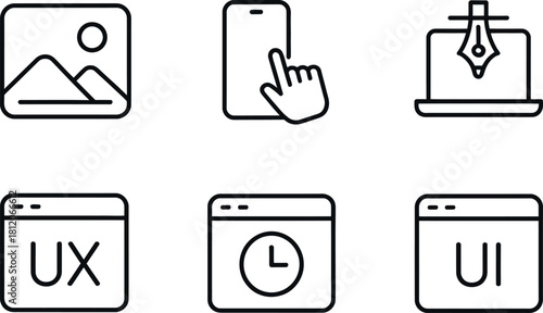 Set of six outline icons isolated on
