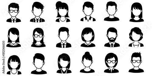 Simple Human Avatar Faceless Portrait Silhouette Set