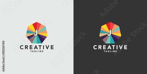 Digital colorful abstract icons, elements and symbols with initial J logo, template