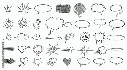 Hand-drawn Speech Bubbles and Elements for Creative Design Projects