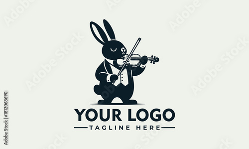 Charming Rabbit Musician Vector Logo - Playful Bunny Playing Violin for Your Brand