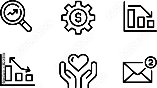 Business and finance icons set isolated on