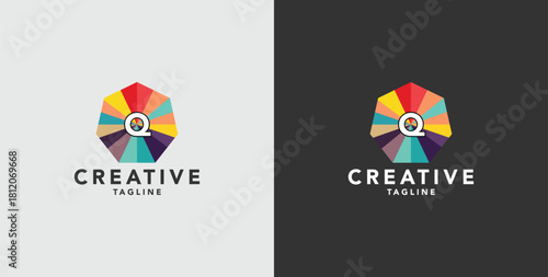 Digital colorful abstract icons, elements and symbols with initial Q logo, template