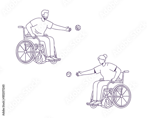 Paralympic Boccia Player Aiming and Throwing the Ball — Line Art Illustration