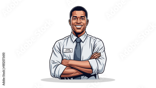 A pixel art illustration of a man in a white shirt and tie
