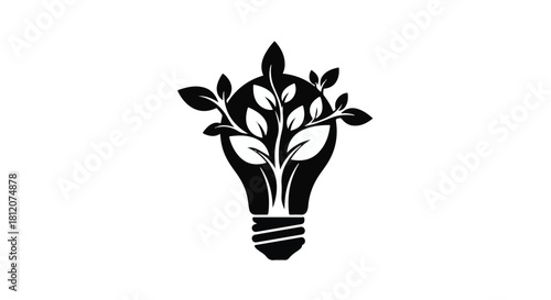 Symbol of innovation and growth, a lightbulb sprouts with vibrant green leaves, representing eco-friendly ideas and sustainability.