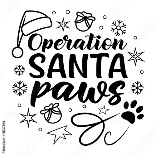 Operation Santa Paws Vector Illustration, Santa Delivering Gifts to Cats and Dogs Isolated on White Background