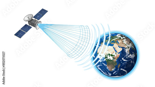 A satellite transmits data to Earth