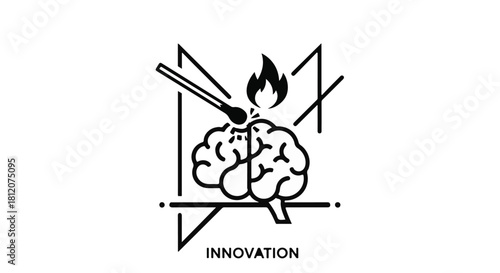 Igniting a brilliant idea, sparking creativity with a lit match to a stylized brain.