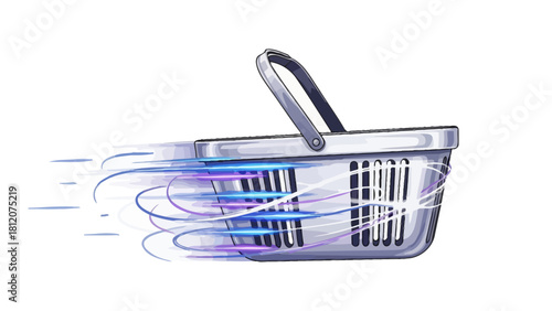 A shopping basket with blue and purple motion trails