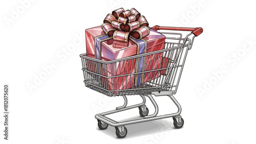 A shopping cart filled with gifts