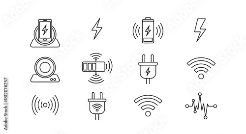 Collection of Wireless Charging and Connectivity Icons.