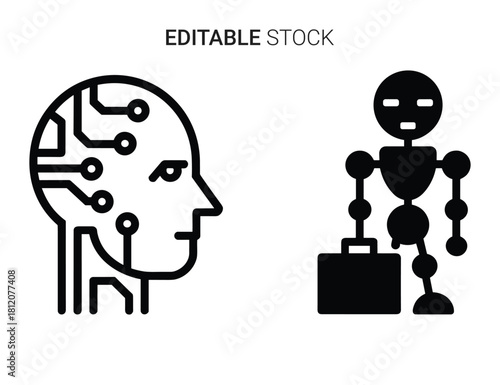 Artificial intelligence head outline with circuit board and business robot icon