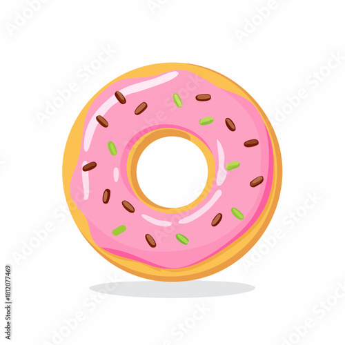 Vector icon illustration of a delicious donut with sweet chocolate sprinkles topping. Cute, appetizing design suitable for bakery branding, menus, and playful food graphics