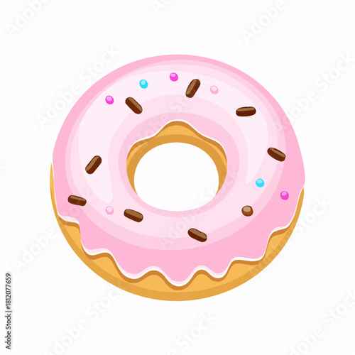 Vector icon illustration of a delicious donut with sweet chocolate sprinkles topping. Cute, appetizing design suitable for bakery branding, menus, and playful food graphics