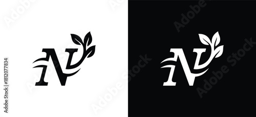 A smooth and elegant N monogram combined with leaf elements. Perfect for beauty brands, organic products, eco businesses, wellness services, and natural lifestyle companies.