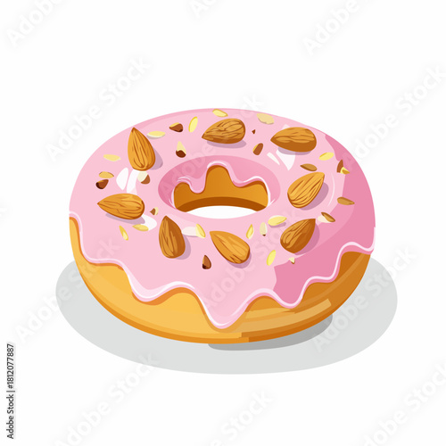 Vector icon illustration of a delicious donut with sweet almond topping. Cute, appetizing design suitable for bakery branding, menus, and playful food graphics