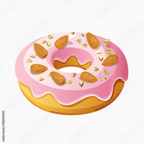 Vector icon illustration of a delicious donut with sweet almond topping. Cute, appetizing design suitable for bakery branding, menus, and playful food graphics