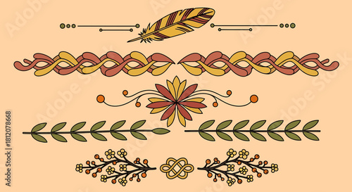 Boho Chic Decorative Dividers with Feathers and Floral Elements.