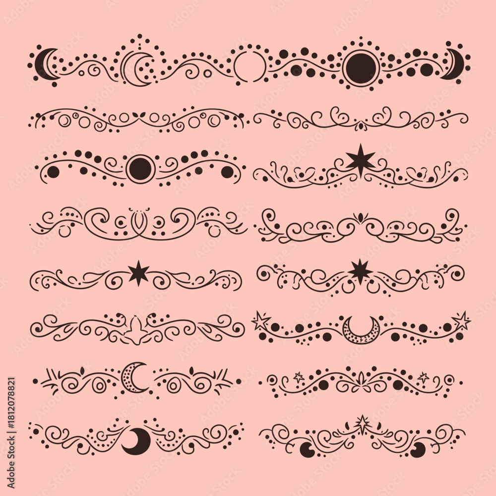 Obraz premium Celestial and mystical decorative borders with moon and star elements.