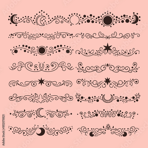 Celestial and mystical decorative borders with moon and star elements.