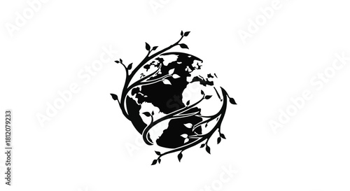 Earth embraced by growing branches symbolizing nature and conservation