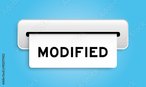 White coupon banner with word modified from machine on blue color background