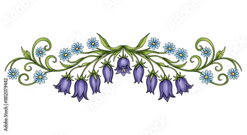 Elegant Floral Border with Bluebells and Small Blue Flowers.