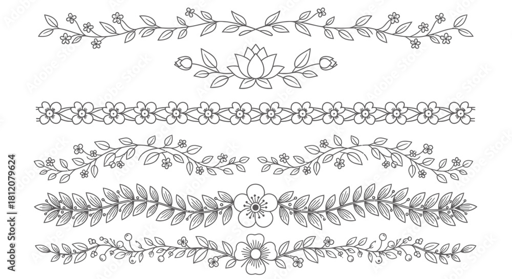 Obraz premium Elegant Hand-Drawn Floral Dividers and Borders Collection.