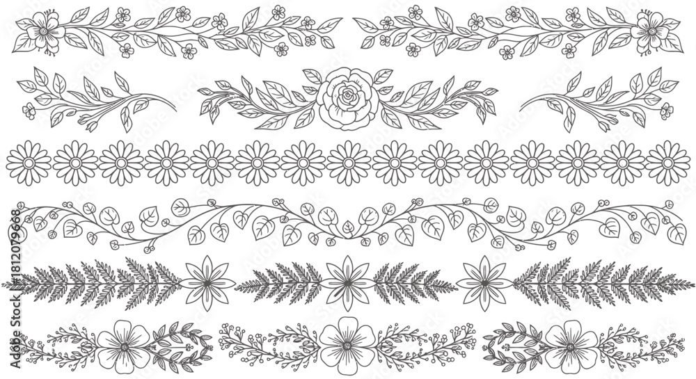 Obraz premium Elegant Hand-Drawn Floral Dividers and Borders Collection.