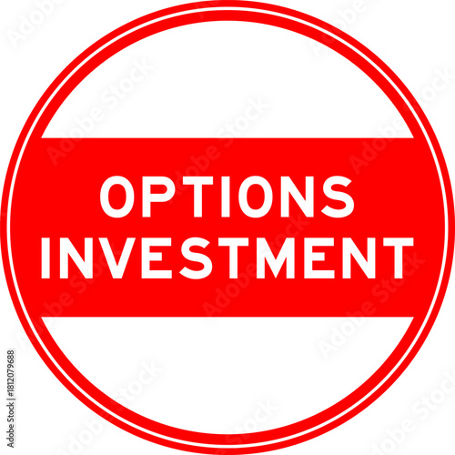 Red color round seal sticker in word options investment on white background