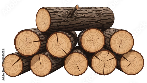 A stack of cut logs with visible tree rings and bark texture