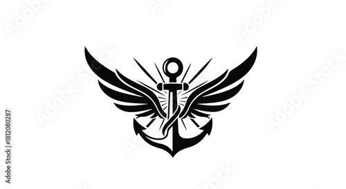 Symbol of nautical freedom and adventure with wings and anchor