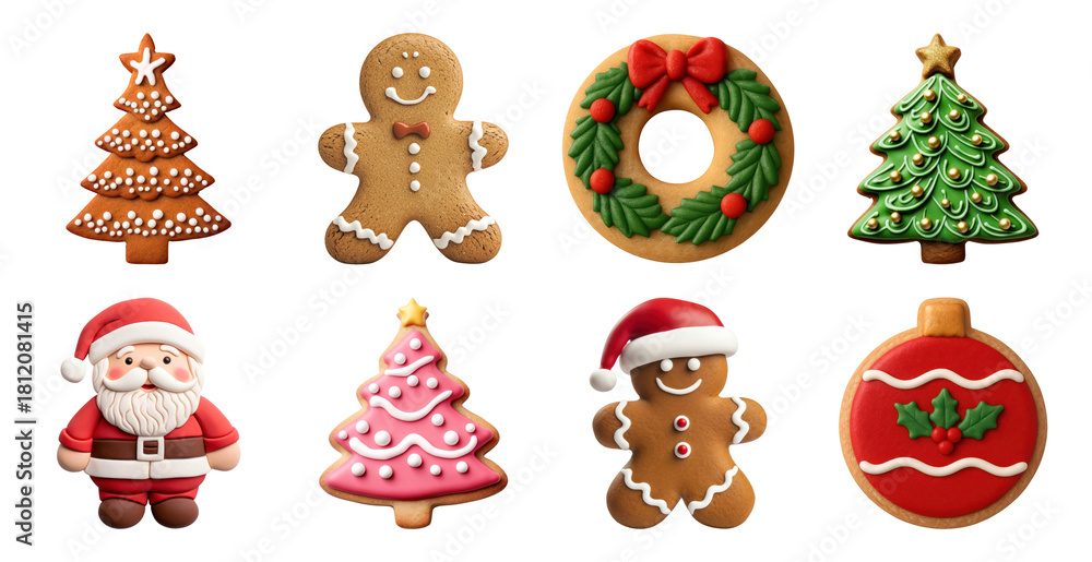 Naklejka premium PNG Festive Christmas cookie decorations, element set on transparent background