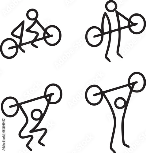 Stick Figure Weightlifting and Fitness Doodle Set