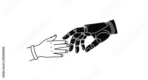 Human hand reaching out to a futuristic robotic arm, symbolizing connection and innovation.