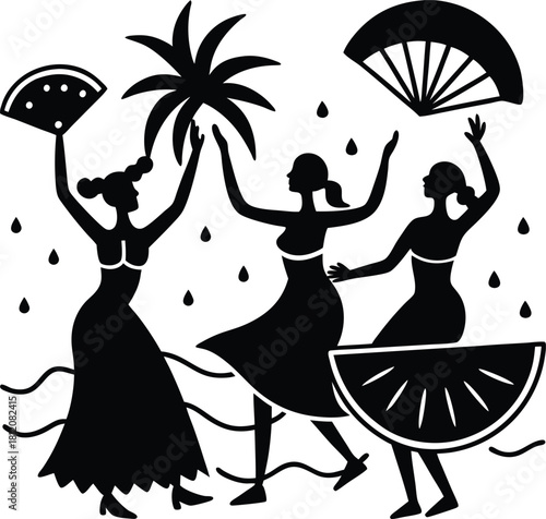 A romantic silhouette illustration of a couple dancing the tango, showing the woman's black dress and fashionable silhouette