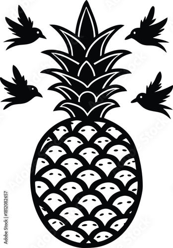 Pineapple vector illustration featuring a fresh, sweet, and juicy tropical fruit on a black background, perfect for healthy food and diet concepts