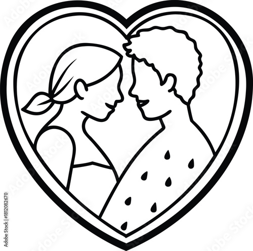 Vector illustration of a loving couple's silhouette with a heart symbol for romance and Valentine's Day
