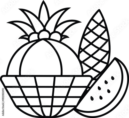 Vector illustration of a pineapple surf design with leaf pattern on a vintage beach board