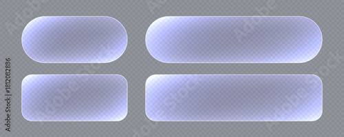 Transparent glass buttons, blue clear banners. Futuristic interface templates for web design. Vector illustration.