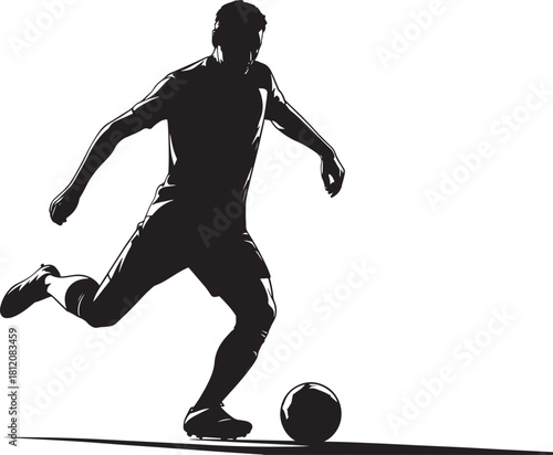 Black silhouette of a male soccer player kicking a ball