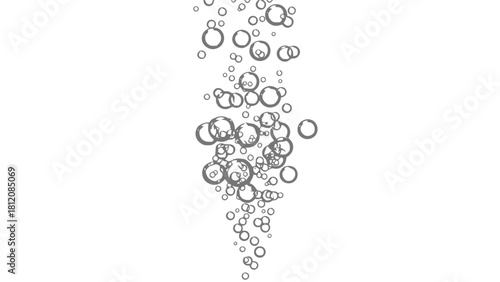 Bubbles ascending in a vertical stream against a white background